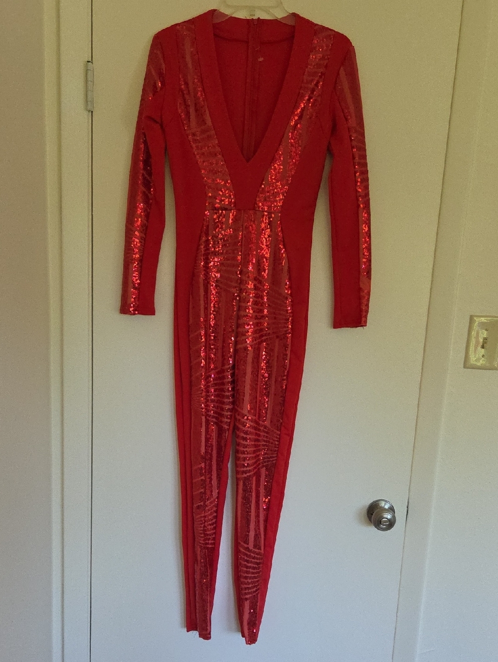 Red Sequin V-Neck Jumpsuit